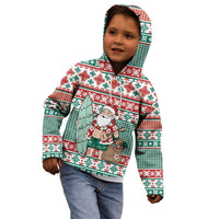 Hawaiian Funny Santa Surf Kid Hoodie Mele Kalikimaka Palaka Quilt Pattern - Polynesian Pride