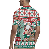 Hawaiian Funny Santa Surf Rugby Jersey Mele Kalikimaka Palaka Quilt Pattern - Polynesian Pride