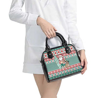Hawaiian Funny Santa Surf Shoulder Handbag Mele Kalikimaka Palaka Quilt Pattern - Polynesian Pride