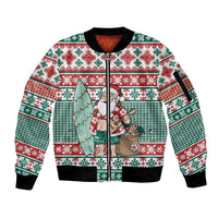 Hawaiian Funny Santa Surf Sleeve Zip Bomber Jacket Mele Kalikimaka Palaka Quilt Pattern - Polynesian Pride