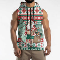 Hawaiian Funny Santa Surf Sleeveless Zip Hoodie Mele Kalikimaka Palaka Quilt Pattern - Polynesian Pride