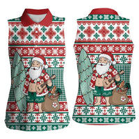 Hawaiian Funny Santa Surf Women Sleeveless Polo Shirt Mele Kalikimaka Palaka Quilt Pattern LT9 - Polynesian Pride