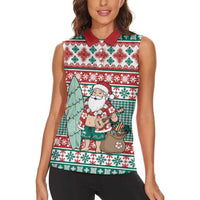 Hawaiian Funny Santa Surf Women Sleeveless Polo Shirt Mele Kalikimaka Palaka Quilt Pattern LT9 - Polynesian Pride