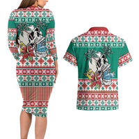 Hawaiian Skull Surfs Couples Matching Long Sleeve Bodycon Dress and Hawaiian Shirt Mele Kalikimaka Palaka Quilt Pattern LT9 - Polynesian Pride