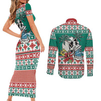 Hawaiian Skull Surfs Couples Matching Short Sleeve Bodycon Dress and Long Sleeve Button Shirt Mele Kalikimaka Palaka Quilt Pattern LT9 - Polynesian Pride