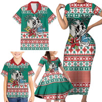 Hawaiian Skull Surfs Family Matching Short Sleeve Bodycon Dress and Hawaiian Shirt Mele Kalikimaka Palaka Quilt Pattern LT9 - Polynesian Pride