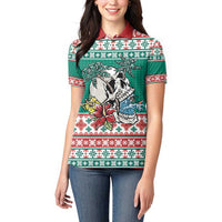 Hawaiian Skull Surfs Women Polo Shirt Mele Kalikimaka Palaka Quilt Pattern - Polynesian Pride