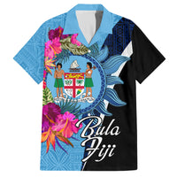 Bula Fiji Vintage Fijian Masi Pattern Family Matching Long Sleeve Bodycon Dress and Hawaiian Shirt Blue Unique LT9 Dad's Shirt - Short Sleeve Blue - Polynesian Pride