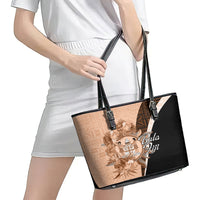 Bula Fiji Vintage Fijian Masi Pattern Leather Tote Bag Peach Fuzz Unique LT9 - Polynesian Pride