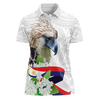 Philippines Eagle and Sampaguita Flowers Women Polo Shirt Polynesian Pattern