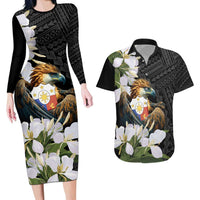 Philippines Eagle with Coat Of Arm Couples Matching Long Sleeve Bodycon Dress and Hawaiian Shirt Simple Sampaguita Jasmine LT9 Black - Polynesian Pride