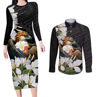 Philippines Eagle with Coat Of Arm Couples Matching Long Sleeve Bodycon Dress and Long Sleeve Button Shirt Simple Sampaguita Jasmine LT9 Black - Polynesian Pride