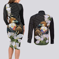 Philippines Eagle with Coat Of Arm Couples Matching Long Sleeve Bodycon Dress and Long Sleeve Button Shirt Simple Sampaguita Jasmine LT9 - Polynesian Pride