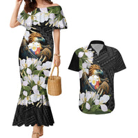 Philippines Eagle with Coat Of Arm Couples Matching Mermaid Dress and Hawaiian Shirt Simple Sampaguita Jasmine LT9 Black - Polynesian Pride