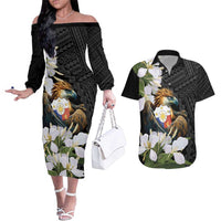 Philippines Eagle with Coat Of Arm Couples Matching Off The Shoulder Long Sleeve Dress and Hawaiian Shirt Simple Sampaguita Jasmine LT9 Black - Polynesian Pride