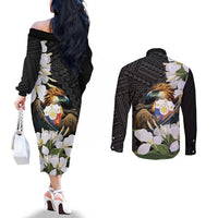 Philippines Eagle with Coat Of Arm Couples Matching Off The Shoulder Long Sleeve Dress and Long Sleeve Button Shirt Simple Sampaguita Jasmine LT9 - Polynesian Pride