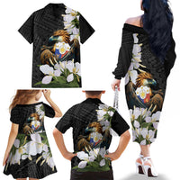 Philippines Eagle with Coat Of Arm Family Matching Off The Shoulder Long Sleeve Dress and Hawaiian Shirt Simple Sampaguita Jasmine LT9 - Polynesian Pride