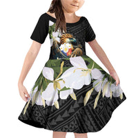 Philippines Eagle with Coat Of Arm Family Matching Off Shoulder Short Dress and Hawaiian Shirt Simple Sampaguita Jasmine LT9 Daughter's Dress Black - Polynesian Pride
