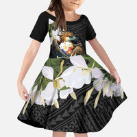 Philippines Eagle with Coat Of Arm Family Matching Puletasi and Hawaiian Shirt Simple Sampaguita Jasmine LT9 Daughter's Dress Black - Polynesian Pride