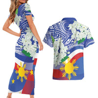 Philippines Flag Couples Matching Short Sleeve Bodycon Dress and Hawaiian Shirt Sampaguita Jasmine with Polynesian Tribal LT9 - Polynesian Pride