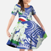 Philippines Flag Family Matching Off The Shoulder Long Sleeve Dress and Hawaiian Shirt Sampaguita Jasmine with Polynesian Tribal LT9 Daughter's Dress Blue - Polynesian Pride