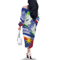 Philippines Flag Family Matching Off The Shoulder Long Sleeve Dress and Hawaiian Shirt Sampaguita Jasmine with Polynesian Tribal LT9 - Polynesian Pride