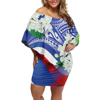 Philippines Flag Family Matching Off Shoulder Short Dress and Hawaiian Shirt Sampaguita Jasmine with Polynesian Tribal LT9 Mom's Dress Blue - Polynesian Pride