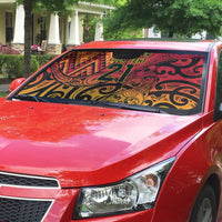 New Zealand Rangatira Custom Auto Sun Shade Red and Gold Niho Taniwha Maori Tribal LT9 - Polynesian Pride