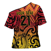 New Zealand Rangatira Custom Cross Shoulder Shirt Red and Gold Niho Taniwha Maori Tribal LT9 - Polynesian Pride