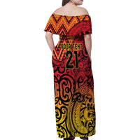 New Zealand Rangatira Custom Family Matching Off Shoulder Maxi Dress and Hawaiian Shirt Red and Gold Niho Taniwha Maori Tribal LT9 - Polynesian Pride