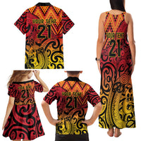 New Zealand Rangatira Custom Family Matching Tank Maxi Dress and Hawaiian Shirt Red and Gold Niho Taniwha Maori Tribal LT9 - Polynesian Pride