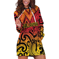 New Zealand Rangatira Custom Hoodie Dress Red and Gold Niho Taniwha Maori Tribal LT9 Gold - Polynesian Pride