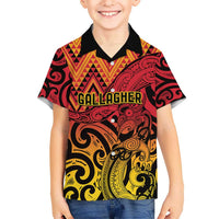 New Zealand Rangatira Custom Kid Hawaiian Shirt Red and Gold Niho Taniwha Maori Tribal LT9 Kid Gold - Polynesian Pride