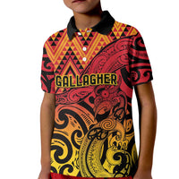New Zealand Rangatira Custom Kid Polo Shirt Red and Gold Niho Taniwha Maori Tribal LT9 Kid Gold - Polynesian Pride