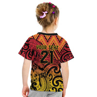 New Zealand Rangatira Custom Kid T Shirt Red and Gold Niho Taniwha Maori Tribal LT9 - Polynesian Pride