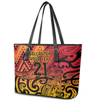 New Zealand Rangatira Custom Leather Tote Bag Red and Gold Niho Taniwha Maori Tribal LT9 - Polynesian Pride