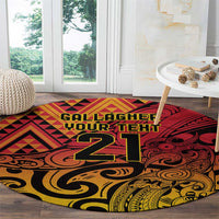 New Zealand Rangatira Custom Round Carpet Red and Gold Niho Taniwha Maori Tribal LT9 - Polynesian Pride