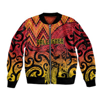 New Zealand Rangatira Custom Sleeve Zip Bomber Jacket Red and Gold Niho Taniwha Maori Tribal LT9 Unisex Gold - Polynesian Pride