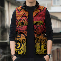 New Zealand Rangatira Custom Sleeveless Puffer Jacket Red and Gold Niho Taniwha Maori Tribal - Polynesian Pride