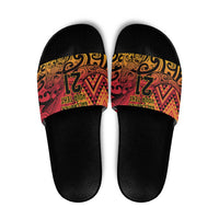 New Zealand Rangatira Custom Slide Sandals Red and Gold Niho Taniwha Maori Tribal LT9 Gold - Polynesian Pride