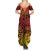 New Zealand Rangatira Custom Summer Maxi Dress Red and Gold Niho Taniwha Maori Tribal LT9 - Polynesian Pride