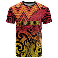 New Zealand Rangatira Custom T Shirt Red and Gold Niho Taniwha Maori Tribal LT9 Gold - Polynesian Pride