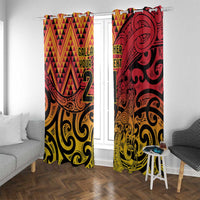 New Zealand Rangatira Custom Window Curtain Red and Gold Niho Taniwha Maori Tribal LT9 With Grommets Gold - Polynesian Pride