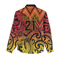 New Zealand Rangatira Custom Women Casual Shirt Red and Gold Niho Taniwha Maori Tribal