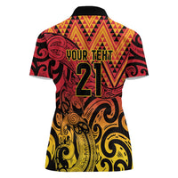 New Zealand Rangatira Custom Women Polo Shirt Red and Gold Niho Taniwha Maori Tribal LT9 - Polynesian Pride
