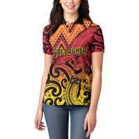 New Zealand Rangatira Custom Women Polo Shirt Red and Gold Niho Taniwha Maori Tribal LT9 - Polynesian Pride