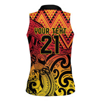 New Zealand Rangatira Custom Women Sleeveless Polo Shirt Red and Gold Niho Taniwha Maori Tribal LT9 - Polynesian Pride