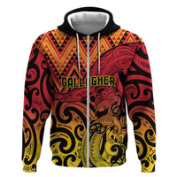 New Zealand Rangatira Custom Zip Hoodie Red and Gold Niho Taniwha Maori Tribal LT9 Zip Hoodie Gold - Polynesian Pride