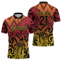 New Zealand Rangatira Custom Zipper Polo Shirt Red and Gold Niho Taniwha Maori Tribal LT9 - Polynesian Pride