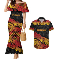 New Zealand Rugby Pacific Custom Couples Matching Mermaid Dress and Hawaiian Shirt Rangatira Maori Kowhaiwhai Pattern LT9 Gold - Polynesian Pride